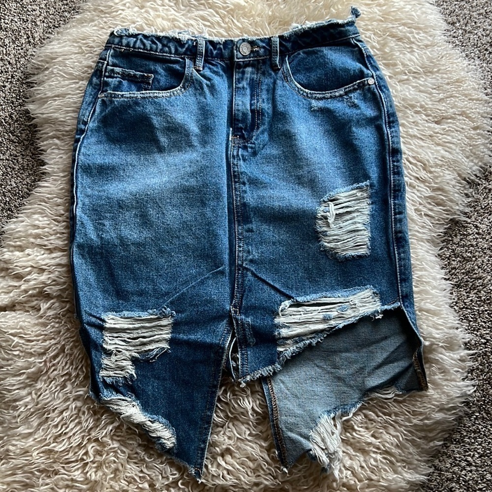 Missguided Blue Denim Distressed Mini Skirt - Picture 6 of 12